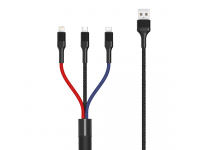 Cablu Incarcare USB-A - Lightning / microUSB / USB-C BLUE Power BPNB54, 18W, 1.2m, Multicolor