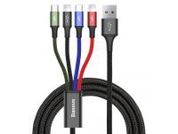 Cablu Incarcare USB-A - 2 x Lightning / microUSB / USB-C Baseus Rapid, 20W, 1.2m, Negru CA1T4-A01