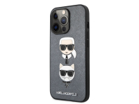 Husa Piele Karl Lagerfeld Saffiano K&C Heads pentru Apple iPhone 13 Pro, Argintie KLHCP13LSAKICKCSL 