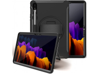 Husa Tableta Plastic - TPU OEM Samsung Galaxy Tab S7 / Samsung Galaxy Tab S8, Rotativ 360, Cu Suport si Banda, Neagra 