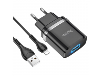 Incarcator Retea cu cablu Lightning HOCO N1, 2.4A, 1 X USB, Negru 