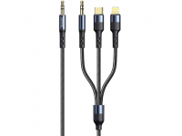 Cablu Audio Jack 3.5mm la Jack 3.5mm/ Type-C/ Lightning Usams US-SJ556, 1.2 m, 3in1, Negru SJ556YP01