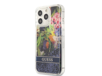 Husa TPU Guess Liquid Glitter Flower pentru Apple iPhone 13 Pro, Bleu GUHCP13LLFLSB
