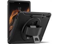 Husa Tableta Plastic - TPU OEM pentru Samsung Galaxy Tab S8 Ultra, Rotativ 360, Cu Suport si Banda, Neagra 