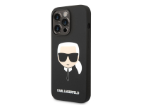 Husa TPU Karl Lagerfeld Liquid Silicone pentru Apple iPhone 14 Pro, Karl Head, Neagra KLHCP14LSLKHBK 
