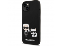 Husa TPU Karl Lagerfeld Liquid Silicone pentru Apple iPhone 14, MagSafe Compatible, Karl and Choupette, Neagra KLHMP14SSSKCK 