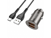 Incarcator Auto cu cablu USB Type-C HOCO NZ1 Developer, Quick Charge, 36W, 36W, 2 X USB, Gri 