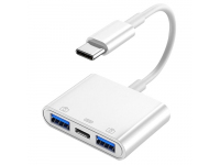 Hub USB-C OEM S-202, 2 x USB-A - 1 x USB-C, Alb 