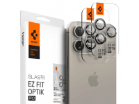 Folie de protectie Camera spate Spigen EZ FIT pentru Apple iPhone 15 Pro Max / 15 Pro, Sticla Securizata, Full Glue, Set 2 bucati, Gri AGL07163 