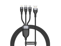 Cablu Incarcare USB-A - Lightning / microUSB / USB-C Baseus Flash Series, 66W, 1.2m, Negru CA1T3-G1 