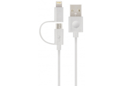 Cablu Date si Incarcare USB-A - Lightning / microUSB Forever MFi, 18W, 1m, Alb