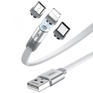 Cablu Incarcare USB la Lightning / USB Type-C / MicroUSB Remax RC-169th, Magnetic, 1 m, 3in1, 2.1A, Alb 