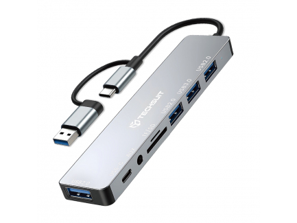 Hub USB / USB-C Techsuit H9 DataBridge, 8in1, Gri
