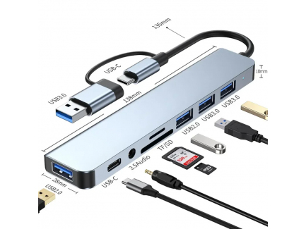 Hub USB / USB-C Techsuit H9 DataBridge, 8in1, Gri