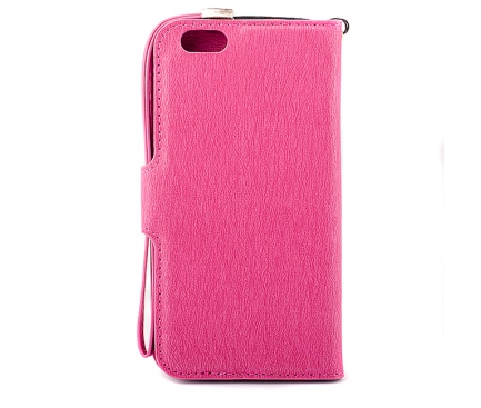 Husa piele Apple iPhone 6 Flower Wallet roz