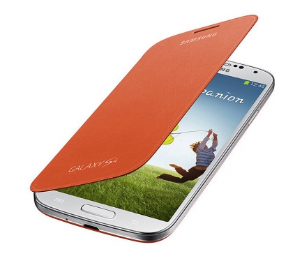 Husa piele Samsung I9500 Galaxy S4 EF-FI950BO portocalie Blister Originala