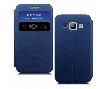 Husa piele Samsung Galaxy J1 Pudini S-View albastra Blister