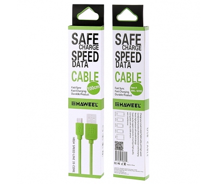 Cablu de date Samsung Galaxy Ace Style LTE Haweel Safe Charge 1m verde Blister Original