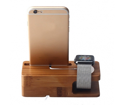 Suport birou Apple iPhone 6 si Apple Watch Bamboo