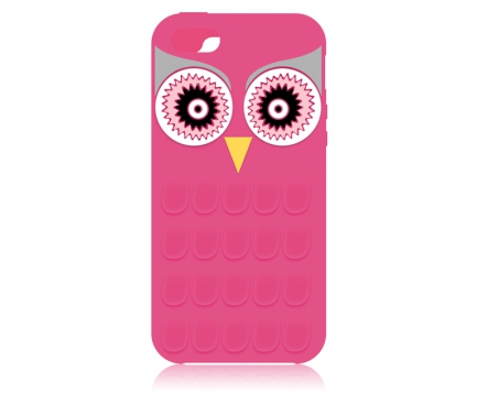Husa silicon Apple iPhone 5 Owl 3D roz