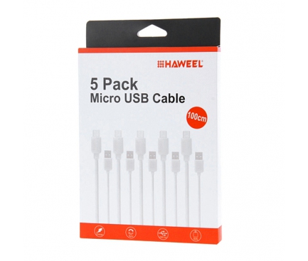 Set cablu de date MicroUSB Haweel alb (5 bucati) Blister Original 