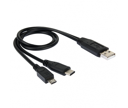 Cablu incarcare USB - MicroUSB USB Type-C 2in1 38cm