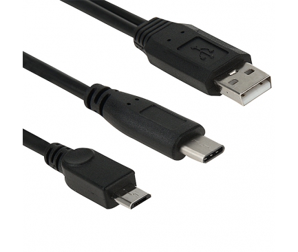 Cablu incarcare USB - MicroUSB USB Type-C 2in1 38cm