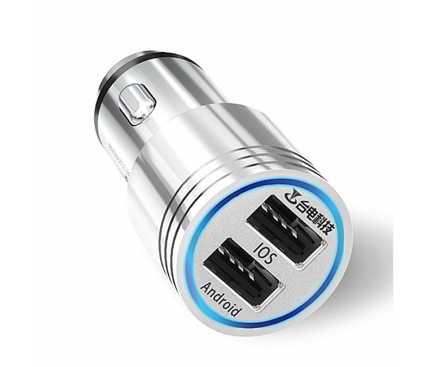 Adaptor auto Dual USB LG G3 Teclast 2.4A argintiu Blister Original