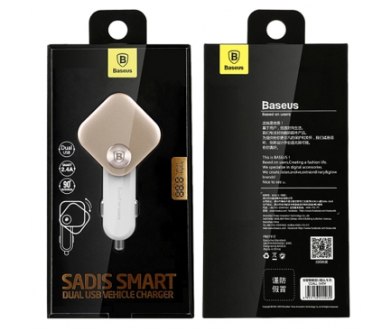 Adaptor auto Baseus Sadis Smart 3.4A cu afisaj Auriu Blister Original