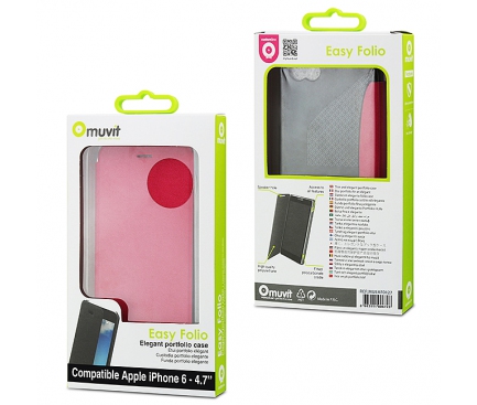 Husa Apple iPhone 6 Muvit MUEAF0127 Easy Folio Card roz Blister Originala