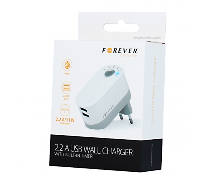Adaptor priza Dual USB Forever Timer 2.2A Alb Blister