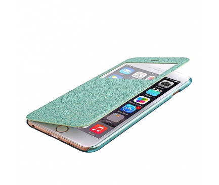 Husa piele Apple iPhone 6 Magnetic Flower Book turquoise