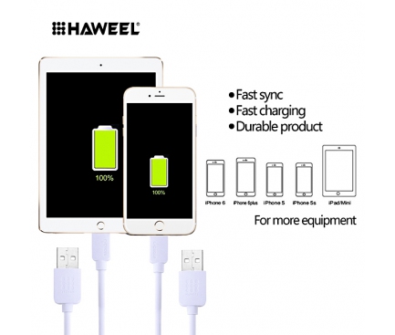 Cablu de date Apple iPhone 5 Haweel HWL-1060W High Speed 1m Alb Blister Original