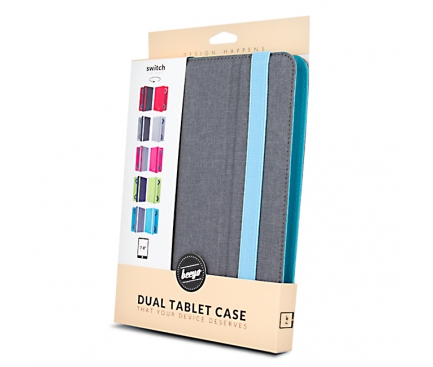 Husa textil Beeyo Dual Colour 7 - 8 inci Gri - Turquoise Blister Originala