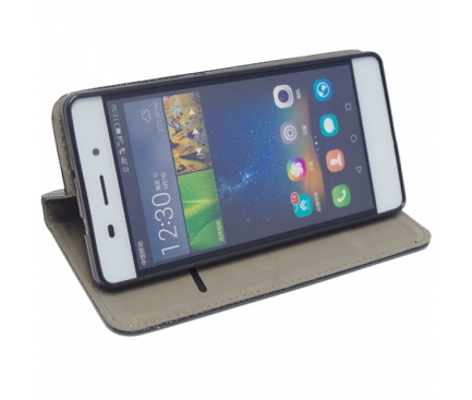 Husa Piele Ecologica OEM Smart Magnet pentru Huawei P8lite (2015) ALE-L21, Neagra