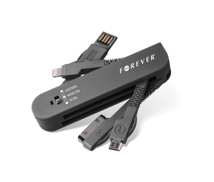 Cablu date USB - Lightning MicroUSB 30 Pini Forever 3in1 Blister