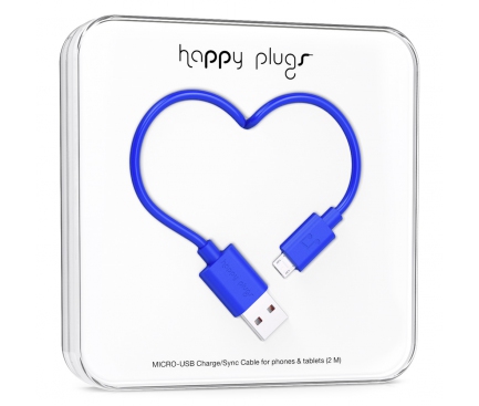 Cablu de date MicroUSB Happy Plugs 2m Albastru Blister Original
