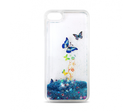 Husa silicon TPU Samsung Galaxy J5 J500 Butterfly Liquid Glitter Bleumarin
