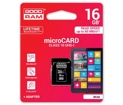 Card memorie GoodRam MicroSDHC cu adaptor 16Gb Clasa 10 UHS-I