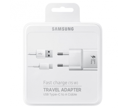 Incarcator Retea Cu Cablu USB-C Samsung, 15W, 2A, 1 x USB-A, Alb EP-TA20EWECGWW