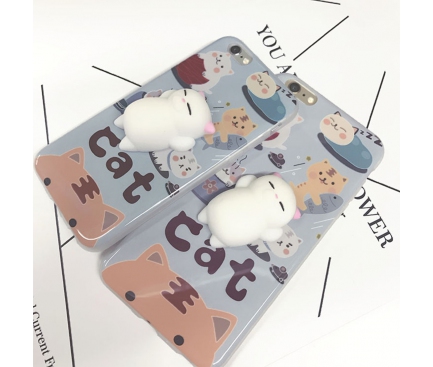 Husa silicon TPU Apple iPhone 6 Plus 3D Squishy Lovely Cat bleu