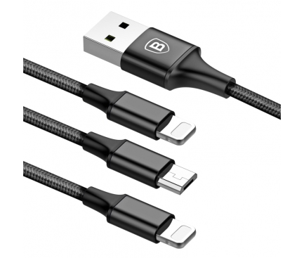 Cablu date USB - 2 x Lightning MicroUSB Baseus Rapid 3in1 1.2m Blister Original PRB_Dbl_265285