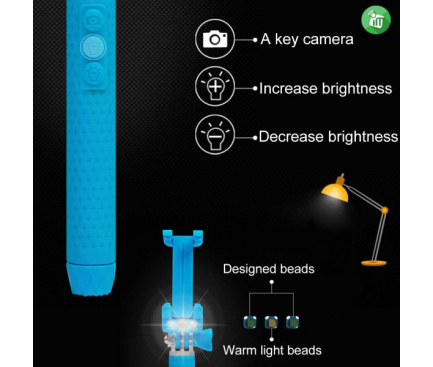 Selfie Stick cu declansator camera 3.5mm si LED RK-Mini4 verde Blister