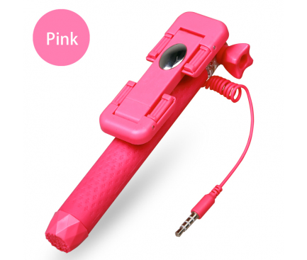Selfie Stick cu declansator camera 3.5mm si LED RK-Mini4 roz Blister