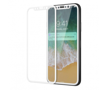 Folie Protectie ecran Apple iPhone X Vmax Tempered Glass Full Face 2.5D Alba Blister Originala