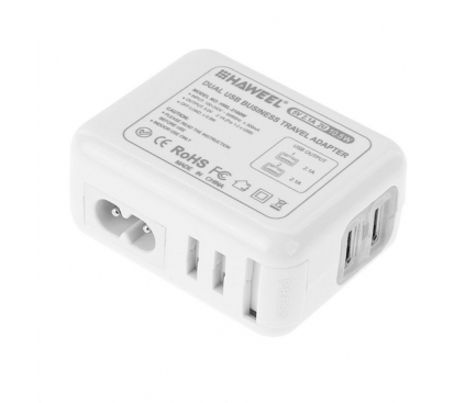 Incarcator retea MicroUSB - Lightning cu adaptori EU-UK-USA-AUS Haweel Travel 2 x USB Alb Blister Original