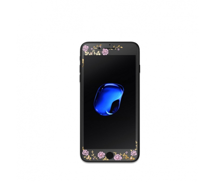 Folie Protectie ecran antisoc Apple iPhone 7 Tempered Glass Kauaro Flora neagra Blister Originala
