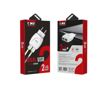 Incarcator retea Dual USB Lightning Emy MY-221 2.4A alb Blister Original