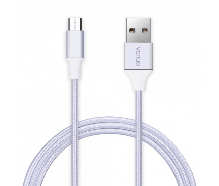 Cablu de date USB - MicroUSB Vonuo Nylon 1m argintiu Original
