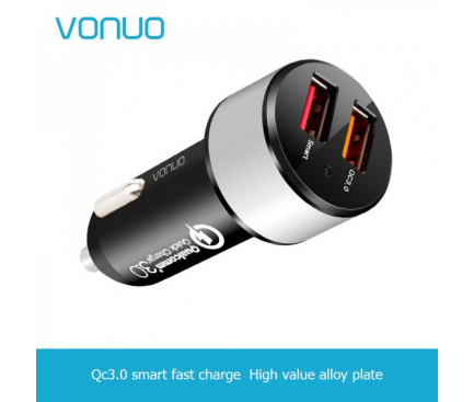 Adaptor auto Dual USB Vonuo 2.4A Fast Charging QC 3.0 Blister Original